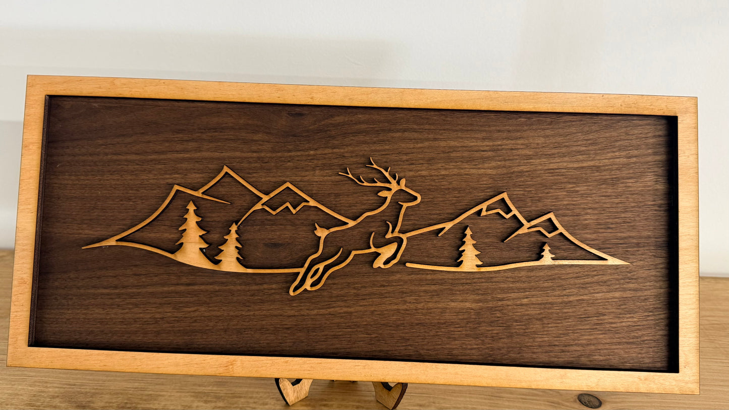 Deer & Mountain Line Art Sign