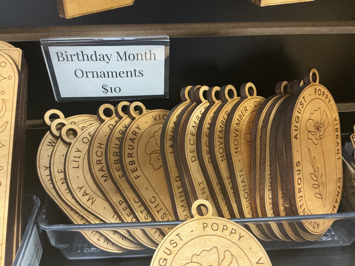 Birthday month wooden gift card ornament