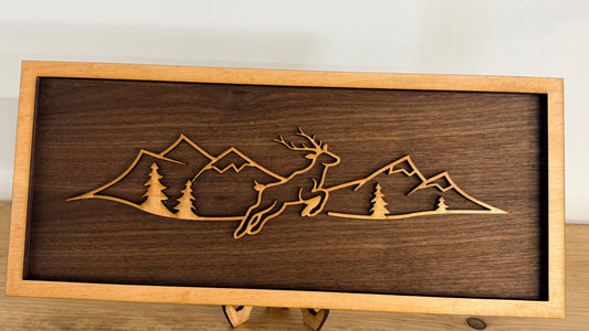 Deer & Mountain Line Art Sign